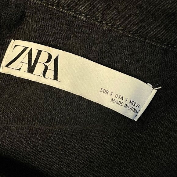 Zara Black Oversized Rhinestone Embellished Frayed Denim Jacket S - Picture 7 of 10